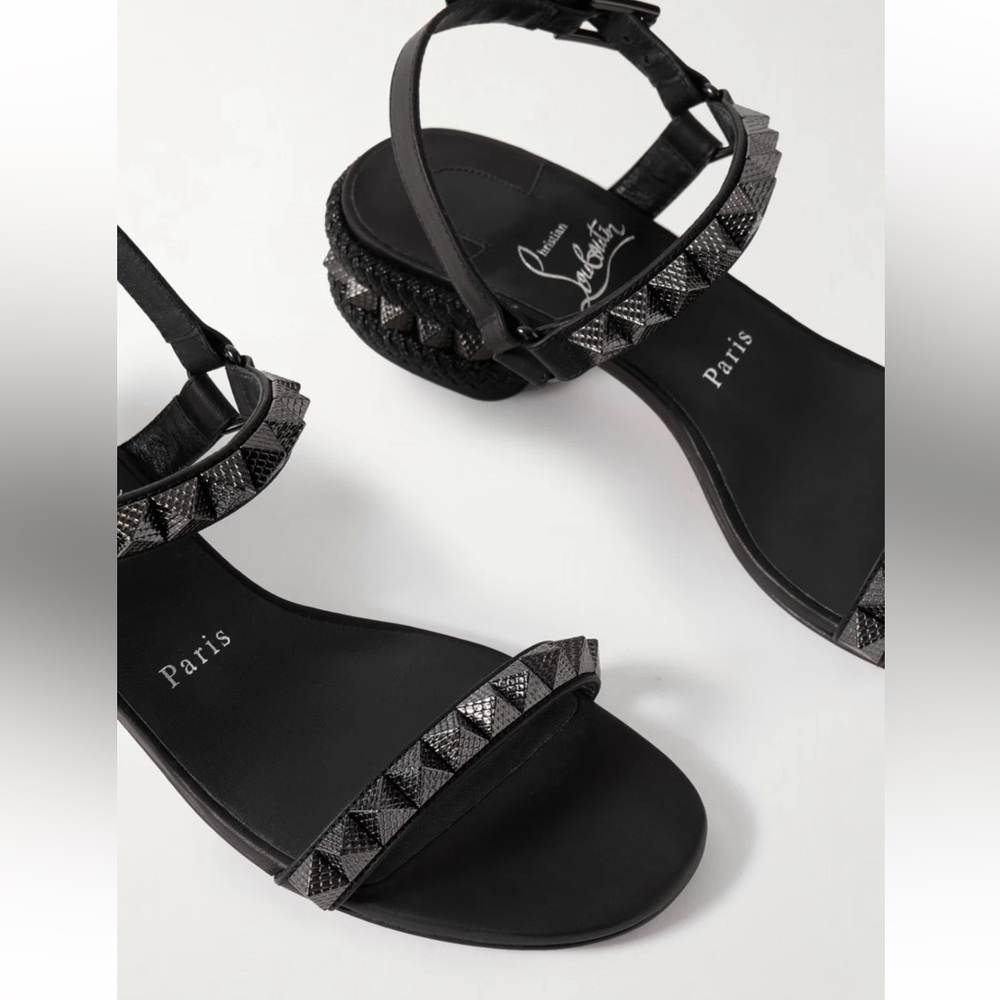 Christian Louboutin Pyrasand 30 Black Leather Block Heel Ankle Strap Sandal 35.5 - Picture 10 of 16